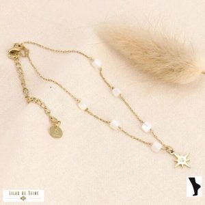 lilas de seine chaine cheville blanc or etoile 3168