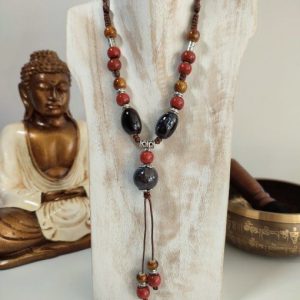 Bijoux de corallie  collier 3 formes bleu et rouge