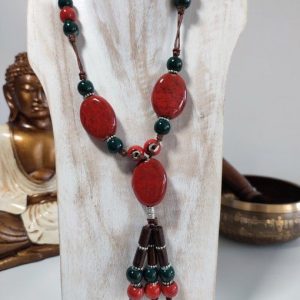 Bijoux de corallie  collier 3 galets rouges